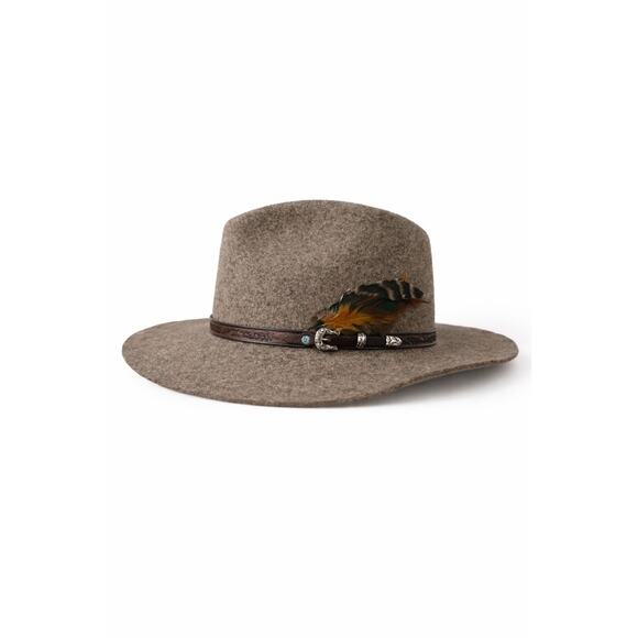 Overland Wool Felt Western Hat Size M Taupe Feather Festival Boho Renaissance main image 7